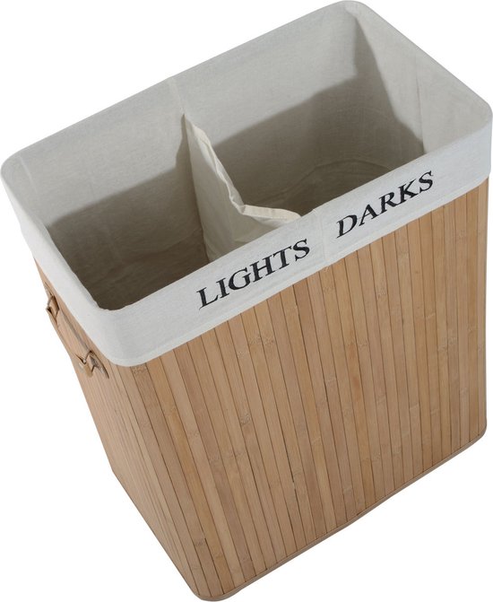 HOMCOM Panier à linge en bambou avec cloison 100L 52 x 32 x 63cm