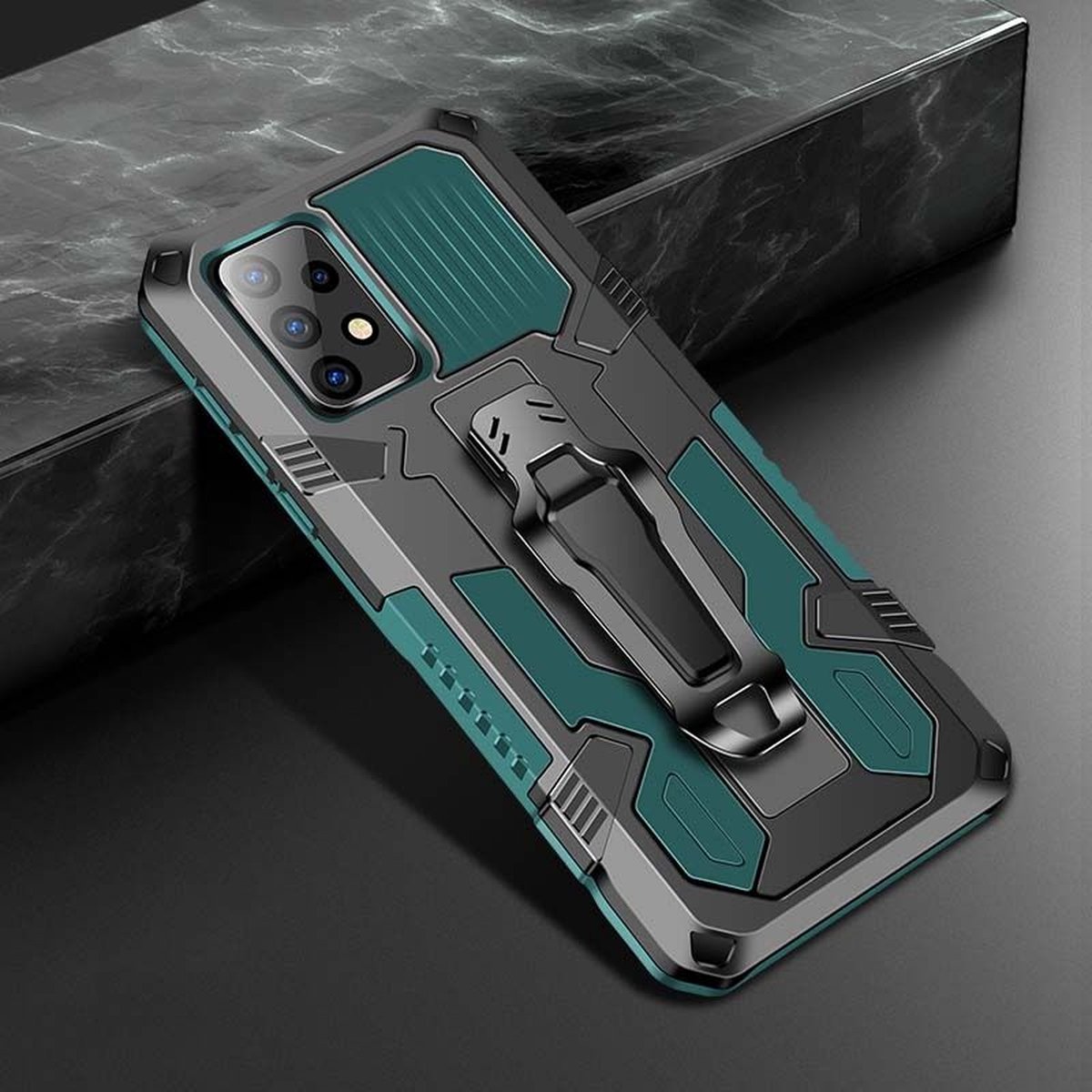 Mobigear Hoesje geschikt voor Samsung Galaxy A52 Telefoonhoesje Hardcase | Mobigear Armor Stand Backcover Shockproof met Standaard | Schokbestendig Galaxy A52 Telefoonhoesje | Anti Shock Proof - Groen