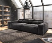Big-sofa Sirpio XL 270x130 cm microvezel zwart met kruk