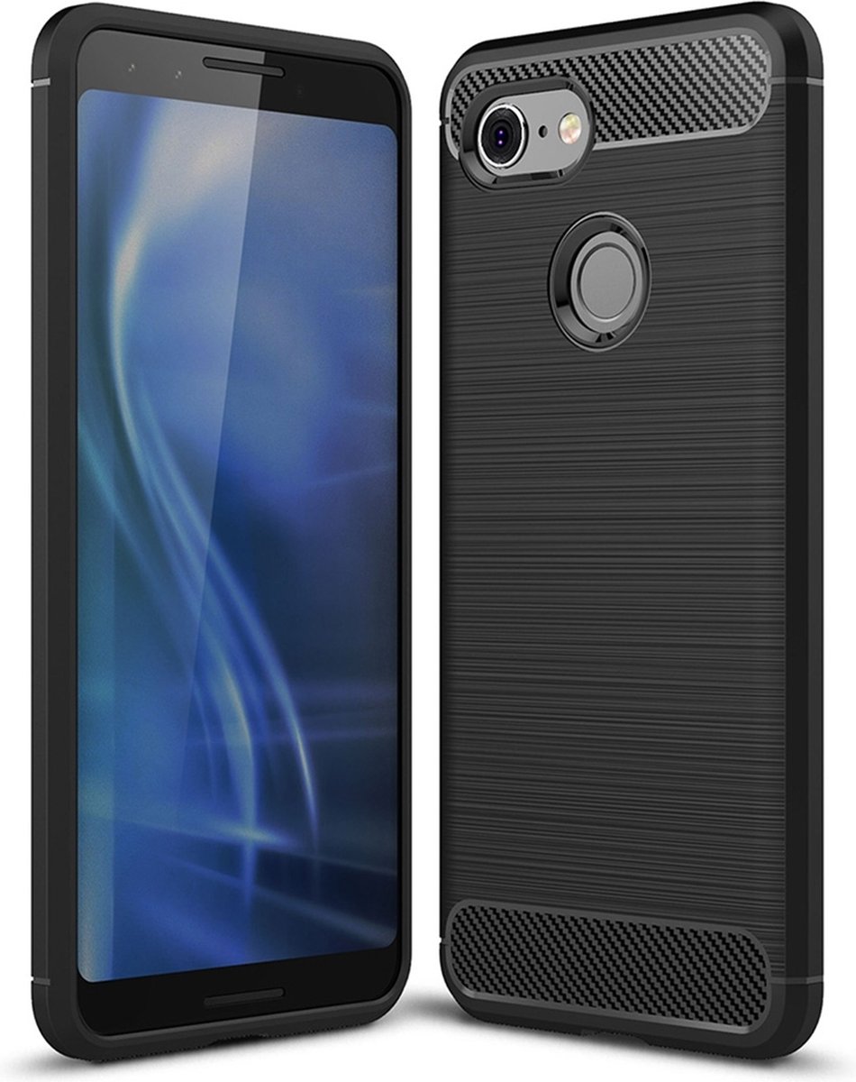 Mobigear Hoesje geschikt voor Google Pixel 3 Telefoonhoesje Flexibel TPU | Mobigear Brushed Slim Backcover | Pixel 3 Case | Back Cover - Zwart