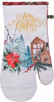 ovenwanten Merry Christmas 18 x 34 cm katoen wit