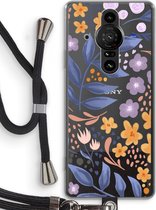 Case Company® - Sony Xperia Pro-I hoesje met Koord - Flowers with blue leaves - Telefoonhoesje met Zwart Koord - Bescherming aan alle Kanten en Over de Schermrand