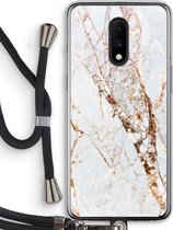 Case Company® - OnePlus 7 hoesje met Koord - Goud marmer - Telefoonhoesje met Zwart Koord - Bescherming aan alle Kanten en Over de Schermrand