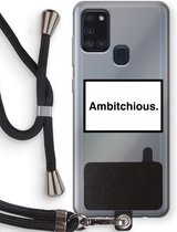 Case Company® - Samsung Galaxy A21s hoesje met Koord - Ambitchious - Telefoonhoesje met Zwart Koord - Bescherming aan alle Kanten en Over de Schermrand