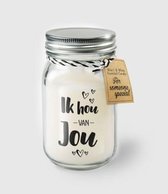 Kaars - Ik hou van jou - Lichte vanille geur - In glazen pot - In cadeauverpakking met gekleurd lint