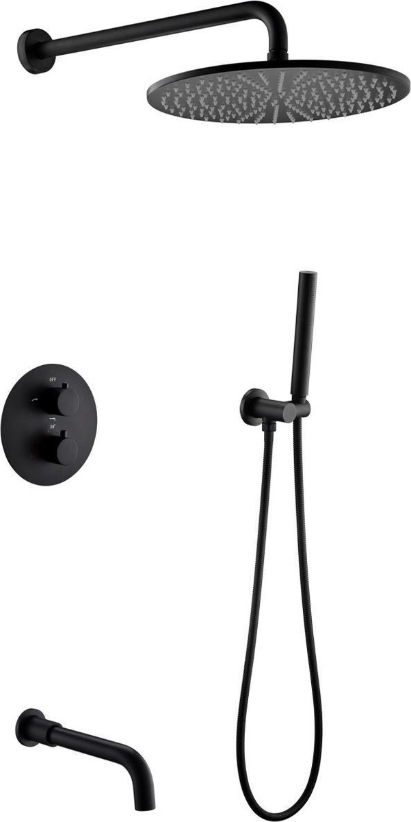 Mawialux thermostatische inbouw regendoucheset - Baduitloop - Rond - Yuma Mat Zwart