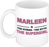 Naam cadeau Marleen - The woman, The myth the supergirl koffie mok / beker 300 ml - naam/namen mokken - Cadeau voor o.a verjaardag/ moederdag/ pensioen/ geslaagd/ bedankt