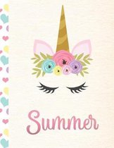 Summer: Personalized Unicorn Sketchbook For Girls With Pink Name - 8.5x11 110 Pages. Doodle, Sketch, Create!