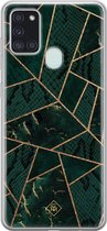 Samsung A21s hoesje siliconen - Abstract groen | Samsung Galaxy A21s case | zwart | TPU backcover transparant