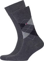 Tommy Hilfiger Check Socks (2-pack) - herensokken katoen - geruit en uni - antraciet - Maat: 43-46