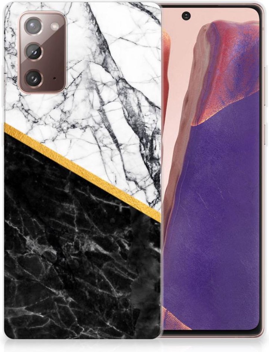 Samsung Note 20 TPU Siliconen Hoesje Marmer Wit Zwart - Origineel Cadeau Man