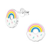 Oorbellen meisje | Kinderoorbellen meisje zilver | Zilveren oorstekers, regenboog met wolk | WeLoveSilver