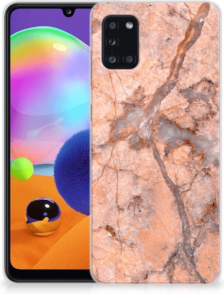 Samsung Galaxy A31 TPU Siliconen Hoesje Marmer Oranje