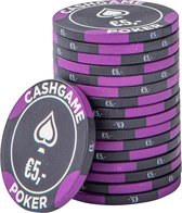 Keramische Cashgame chip €5,- Zwart/Paars (25 stuks)