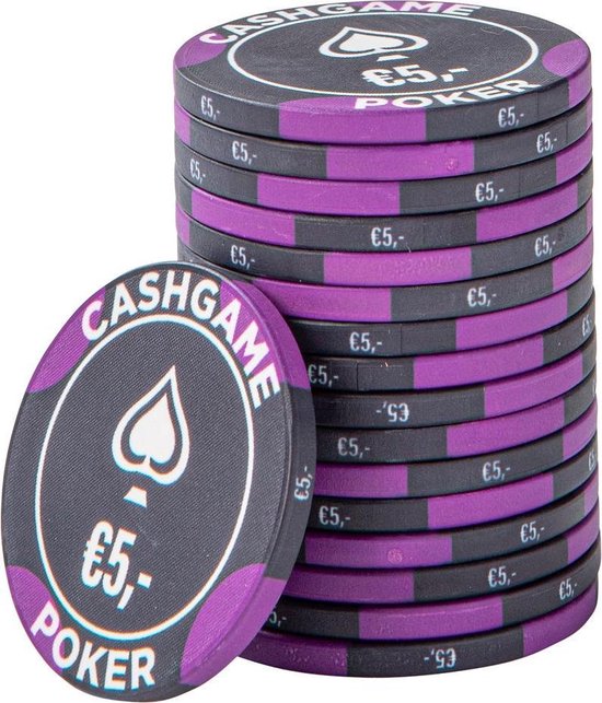 Afbeelding van het spel Keramische Cashgame chip €5,- Zwart/Paars (25 stuks)