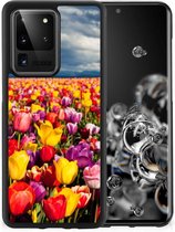 Telefoon Hoesje Geschikt voor Samsung Galaxy S20 Ultra Hoesje met Zwarte rand Tulpen