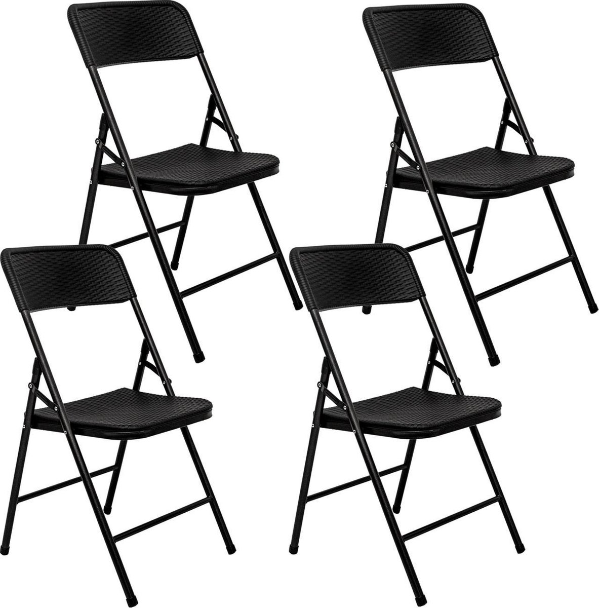 AMANKA 4 Klapstoelen tot 150 kg Vouwbare Balkonstoel Rotan-Look Tuinstoel Weerbestendig Zwart