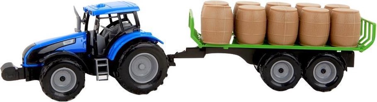 Tractor met aanhanger - 43 cm - frictie - blauw/groen