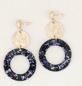 Oorhangers Rond Met Blauwe Glitters Goud