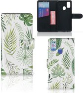 Wallet Book Case Geschikt voor Samsung Galaxy M21 Book Cover Geschikt voor Samsung M30s Smartphone Hoesje Leaves