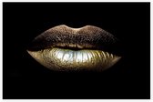 Gouden vrouwelijke lippen op zwarte achtergrond - Foto op Akoestisch paneel - 150 x 100 cm