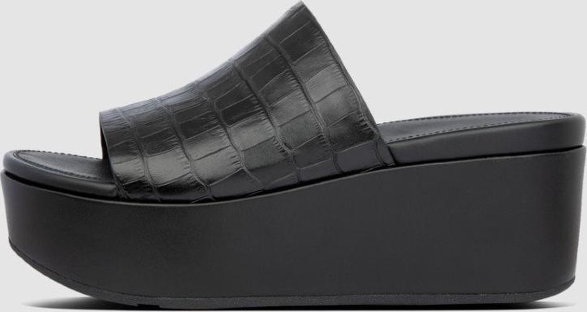 FitFlop™ Eloise croc-print wedge slides leather All Black - Maat 39 | bol