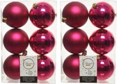 12x Bessen roze kunststof kerstballen 8 cm - Mat/glans - Onbreekbare plastic kerstballen - Kerstboomversiering bessen roze