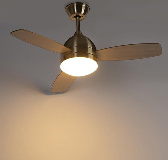 QAZQA rotar - Plafondventilator met Verlichting | Lamp en Afstandsbediening - 2 lichts - Ø 960 mm - Messing - Woonkamer | Slaapkamer | Keuken - QAZQA
