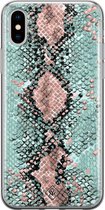 iPhone X/XS hoesje siliconen - Slangenprint pastel mint | Apple iPhone Xs case | TPU backcover transparant