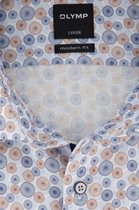 OLYMP Modern Fit overhemd mouwlengte 7 - blauw - wit met bruin dessin - Strijkvrij - Boordmaat: 38
