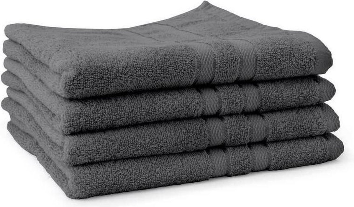 LINNICK Pure Handdoeken Set - 100% Katoen - Dark Grey - 60x110cm - Per 4 Stuks
