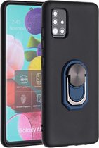 Samsung Galaxy A71 TPU Hoesje met Ring Kickstand Zwart/Blauw