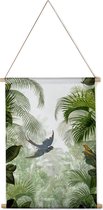 Villa Madelief Interieurbanner jungle green - Textielposter - 30x40cm - Wandkleed - Wandtapijt - Wanddecoratie voor thuis - Makkelijk op te hangen - Poster met houten hangers