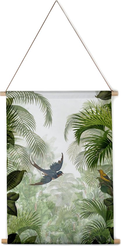 Villa Madelief Interieurbanner jungle green - Textielposter - 30x40cm - Wandkleed - Wandtapijt - Wanddecoratie voor thuis - Makkelijk op te hangen - Poster met houten hangers