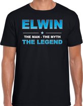 Naam cadeau Elwin - The man, The myth the legend t-shirt  zwart voor heren - Cadeau shirt voor o.a verjaardag/ vaderdag/ pensioen/ geslaagd/ bedankt M