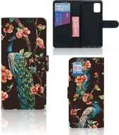 Telefoonhoesje Geschikt voor Samsung Galaxy A31 Flipcase Cover Pauw met Bloemen