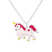Ketting kinderen | Zilveren ketting met eenhoorn/unicorn, rood en roze | WeLoveSilver