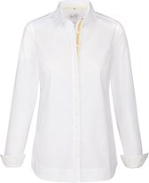 Dames blouse wit met lichtgele borduurwerk accenten aan mouw en hals volwassen lange mouw katoen luxe chic maat 40