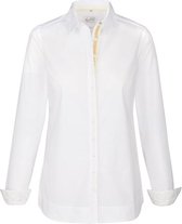 Dames blouse wit met lichtgele borduurwerk accenten aan mouw en hals volwassen lange mouw katoen luxe chic maat 44