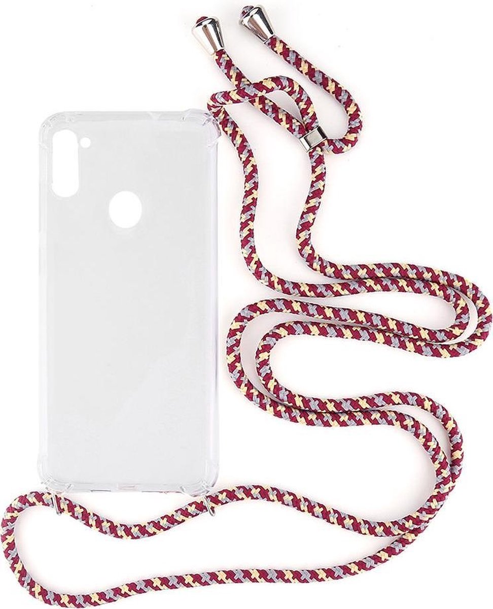 Shop4 - Samsung Galaxy A11 Hoesje - Zachte Back Case met Koord Multi Rood