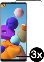 Samsung Galaxy A21s Screenprotector Gehard Glas Full Cover 3D - 3 PACK