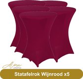 Statafelrok Wijnrood 80 cm per 5 - Alora tafelrok voor statafel - Statafelhoes - Bruiloft - Cocktailparty - Stretch Rok - Set van 5