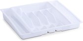 1x Witte uitschuifbare bestekbakken inzetbakken 29-50 x 38 cm - Keukenbenodigdheden - Keukenlade/besteklade inzetbakken - Bestekbakken uitschuifbaar