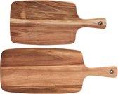 2x Rechthoekige acacia houten snijplanken met handvat 42/52 cm - Zeller - Keukenbenodigdheden - Kookbenodigdheden - Snijplanken/serveerplanken - Houten serveerborden - Snijplanken van hout