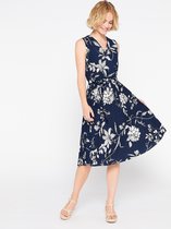 LOLALIZA Midi jurk met bloemenprint - Marine Blauw - Maat XS