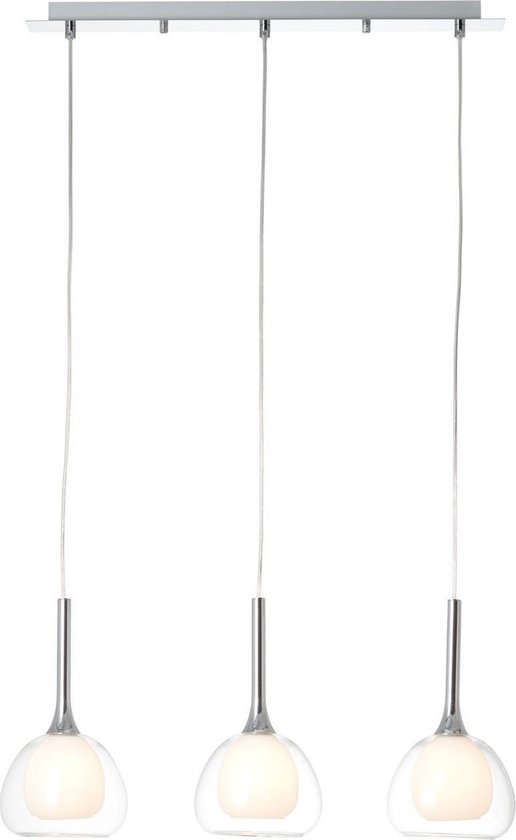 BRILLIANT lamp Hadan hanglamp 3-lichts chroom / wit-transparant | 3x D45, E14, 40W, geschikt voor vallampen (niet inbegrepen) | Schaal A ++ tot E | In hoogte verstelbaar / kabel inkortbaar