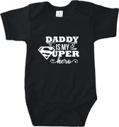 Rompertjes baby met tekst - Daddy is my superhero - Romper zwart - Maat 62/68