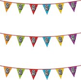 3x stuks vlaggenlijnen met glitters 9 jaar thema feestartikelen - Verjaardag versieringen - 8 meter - Plastic