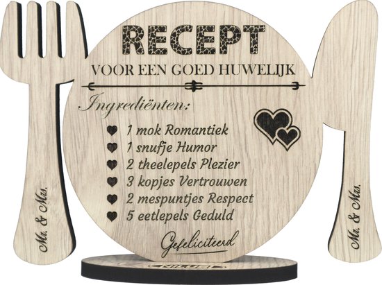 Verfijning Verstenen Harden Cadeau huwelijk - houten kaart - kaart van hout - huwelijksgeschenk -  RECEPT voor een... | bol.com
