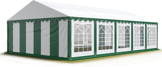 Partytent feesttent 5x10 m tuinpaviljoen -tent PVC 700 N in groen-wit waterdicht